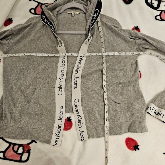 Calvin Klein Contrast Trim Hooded Sweatshirt S Heather Grey - Picture 6 of 6